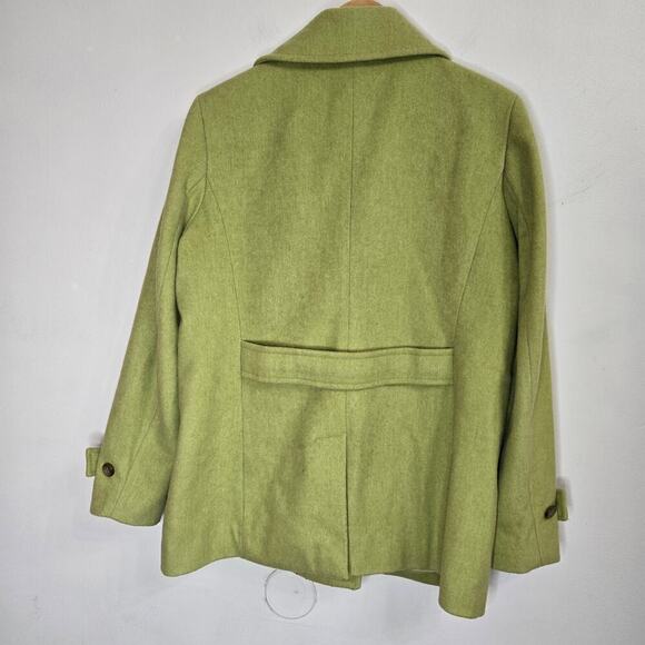 Lands End Wool Blend Pea Coat Women Size 10 Lime Green Quiet Luxury Brat Classic - Picture 9 of 12